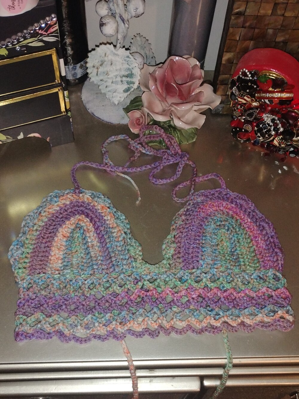 Handmade Multicolor Crochet Halter Top - Picture 6 of 10